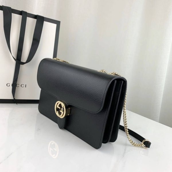Replica Gucci GG Leather Crossbody Bag 28cm Black - Image 2
