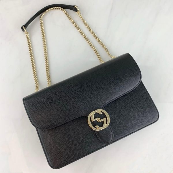 Replica Gucci GG Leather Crossbody Bag 28cm Black - Image 4