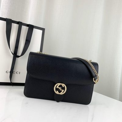 Replica Gucci GG Leather Crossbody Bag 28cm Black