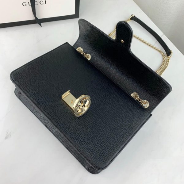 Replica Gucci GG Leather Crossbody Bag 28cm Black - Image 6
