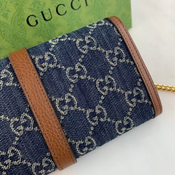 Blue Denim Replica Gucci Jackie 1961 Chain Wallet 652681 - Image 11
