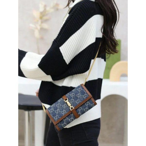 Blue Denim Replica Gucci Jackie 1961 Chain Wallet 652681 - Image 3