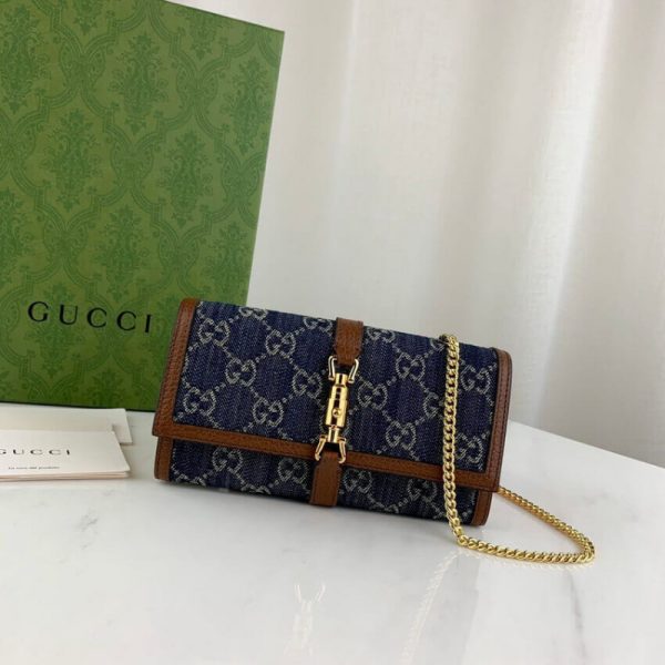 Blue Denim Replica Gucci Jackie 1961 Chain Wallet 652681 - Image 4