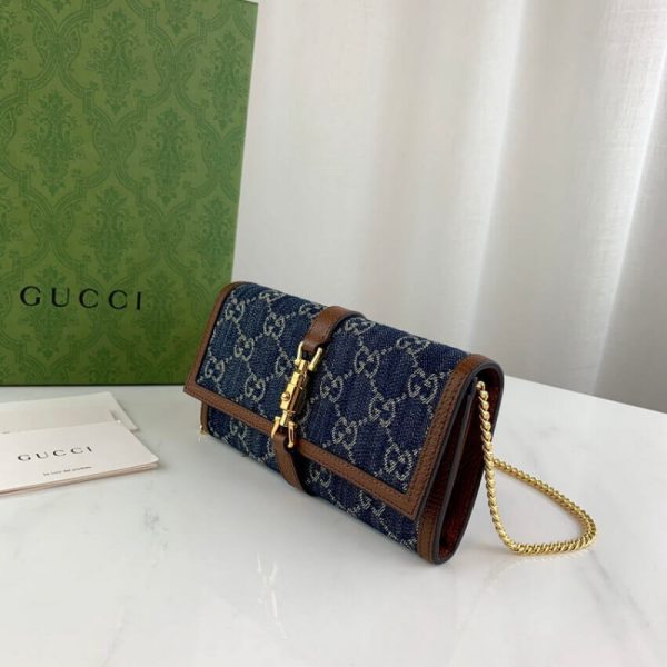 Blue Denim Replica Gucci Jackie 1961 Chain Wallet 652681 - Image 5