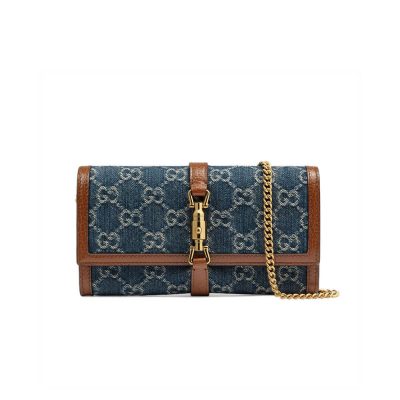 Blue Denim Replica Gucci Jackie 1961 Chain Wallet 652681