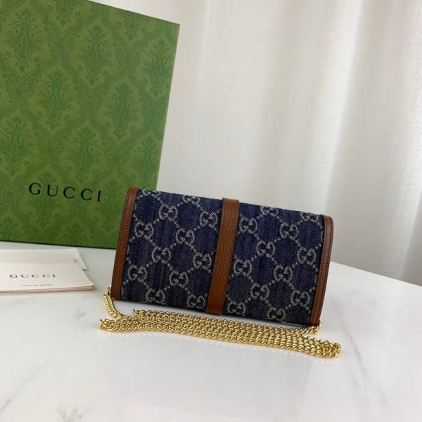 Blue Denim Replica Gucci Jackie 1961 Chain Wallet 652681 - Image 6