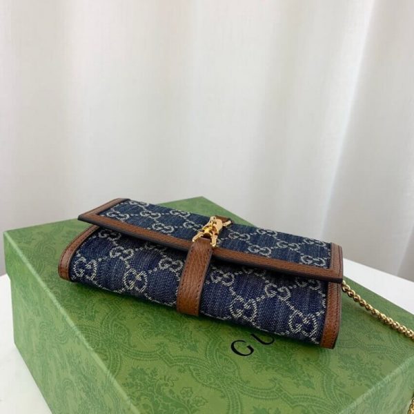 Blue Denim Replica Gucci Jackie 1961 Chain Wallet 652681 - Image 8