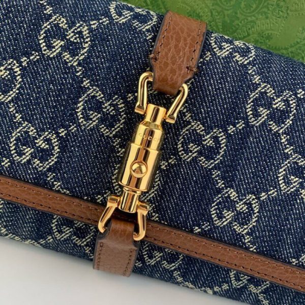 Blue Denim Replica Gucci Jackie 1961 Chain Wallet 652681 - Image 9