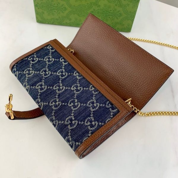 Blue Denim Replica Gucci Jackie 1961 Chain Wallet 652681 - Image 10