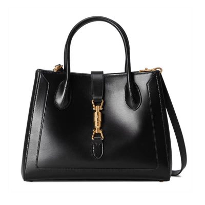 Replica Gucci Jackie 1961 Black Leather Medium Tote Bag