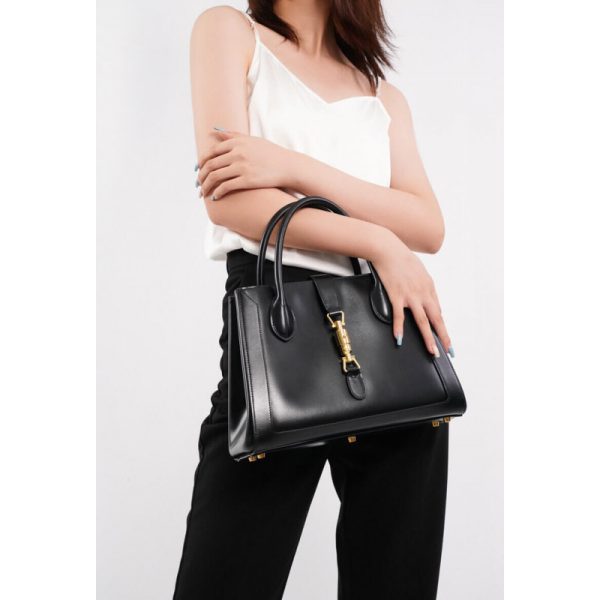 Replica Gucci Jackie 1961 Black Leather Medium Tote Bag - Image 3