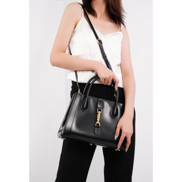 Replica Gucci Jackie 1961 Black Leather Medium Tote Bag - Image 5