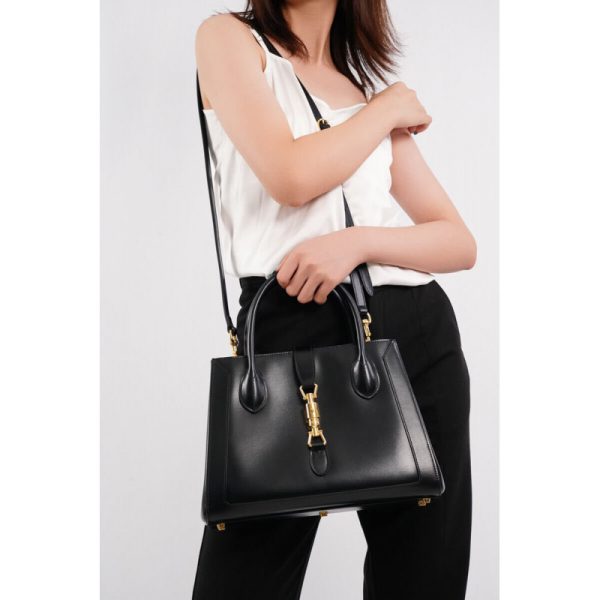Replica Gucci Jackie 1961 Black Leather Medium Tote Bag - Image 6