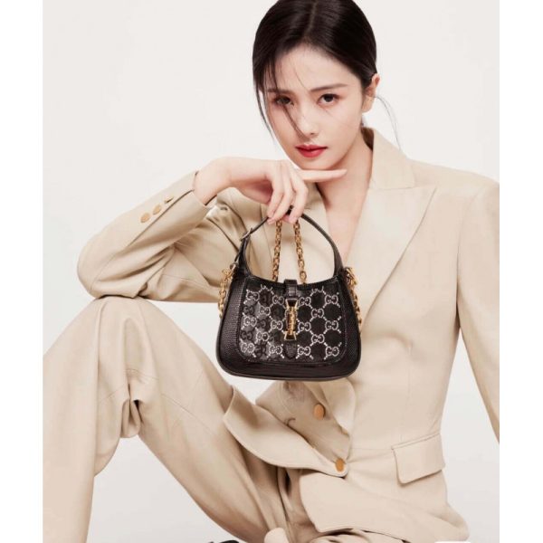 Replica Gucci Jackie 1961 Mini Black Lizard Bag with GG Crystals - Image 2