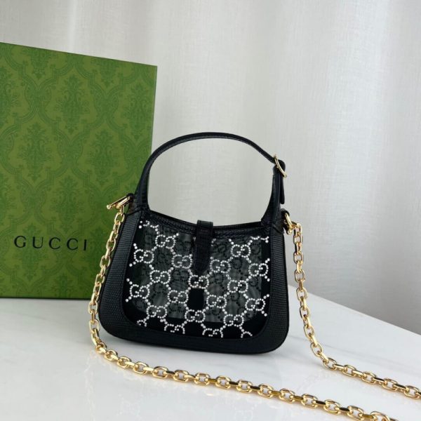Replica Gucci Jackie 1961 Mini Black Lizard Bag with GG Crystals - Image 5