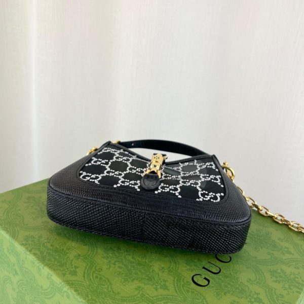Replica Gucci Jackie 1961 Mini Black Lizard Bag with GG Crystals - Image 6