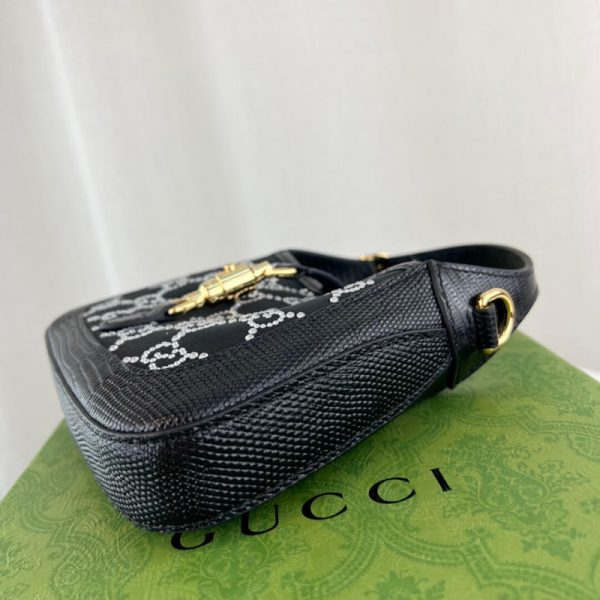 Replica Gucci Jackie 1961 Mini Black Lizard Bag with GG Crystals - Image 9