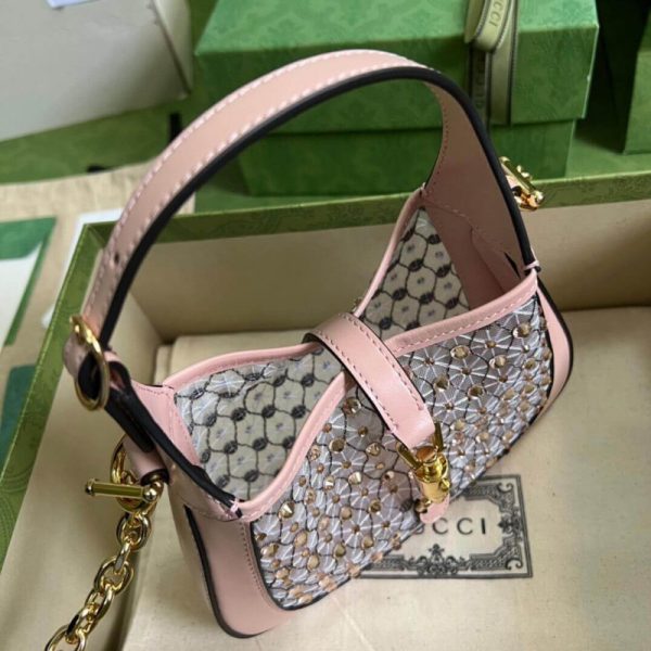 Gucci Jackie 1961 Mini GG Crystal Shoulder Bag - Black - Image 6