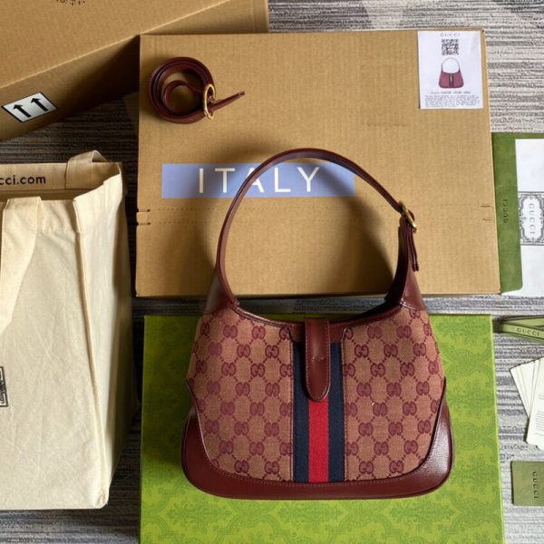 Replica Gucci Jackie 1961 Small Burgundy GG Canvas Shoulder Bag - Image 11
