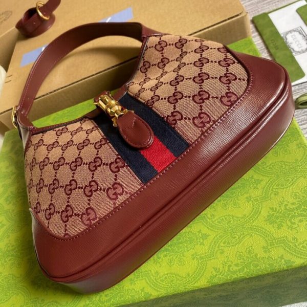Replica Gucci Jackie 1961 Small Burgundy GG Canvas Shoulder Bag - Image 15