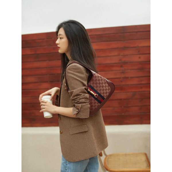 Replica Gucci Jackie 1961 Small Burgundy GG Canvas Shoulder Bag - Image 3