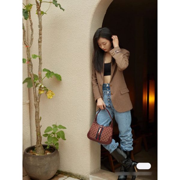 Replica Gucci Jackie 1961 Small Burgundy GG Canvas Shoulder Bag - Image 4