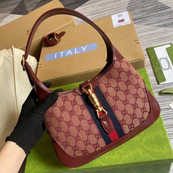 Replica Gucci Jackie 1961 Small Burgundy GG Canvas Shoulder Bag - Image 10