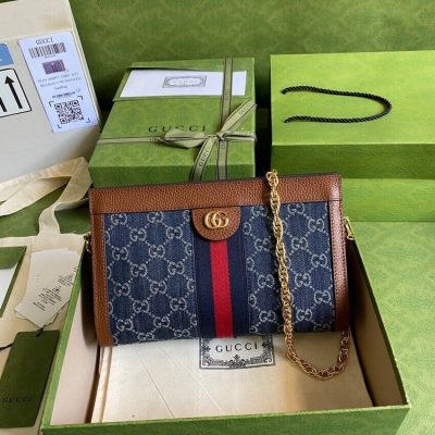 Replica Gucci Ophidia GG Blue Denim Small Shoulder Bag