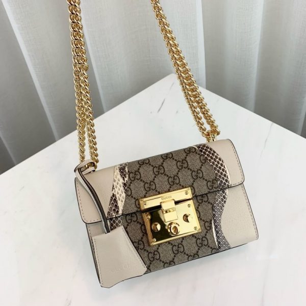 Replica Gucci Snakeskin Padlock Shoulder Bag in White - Image 5
