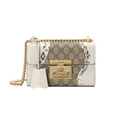 Replica Gucci Snakeskin Padlock Shoulder Bag in White