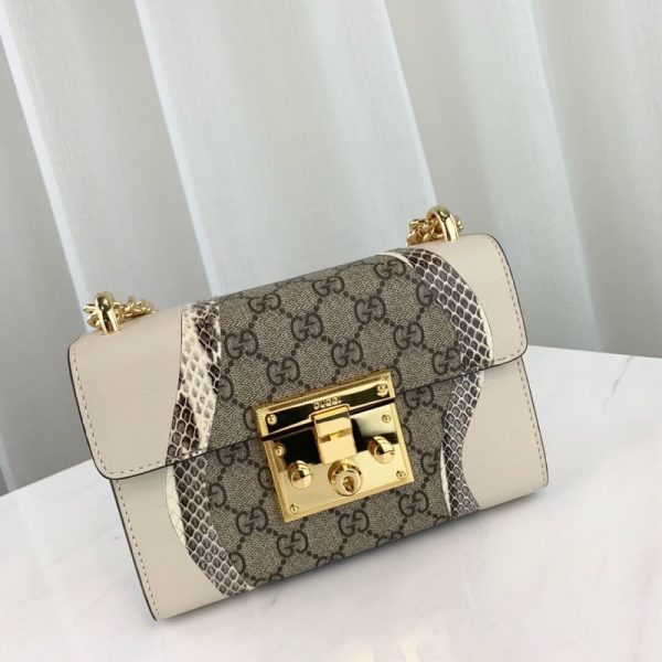 Replica Gucci Snakeskin Padlock Shoulder Bag in White - Image 8