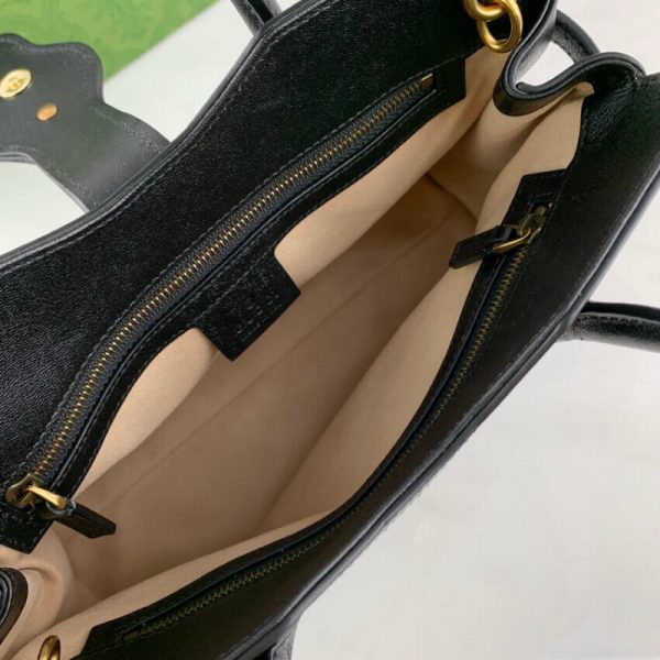 Black Leather Gucci Replica Top Handle Bag with Double G Logo - Image 11