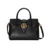 Best Replicas Bags - Black Leather Gucci Replica Top Handle Bag with Double G Logo Shop For Best Louis Vuitton LV Replica Bags With Cheap Price