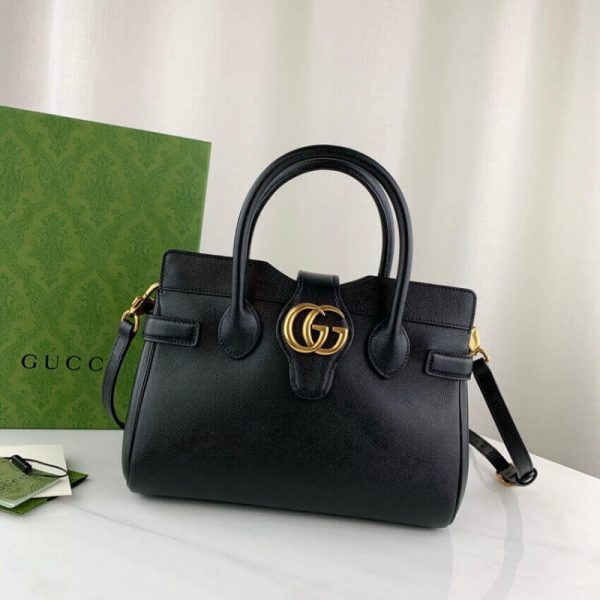 Black Leather Gucci Replica Top Handle Bag with Double G Logo - Image 4