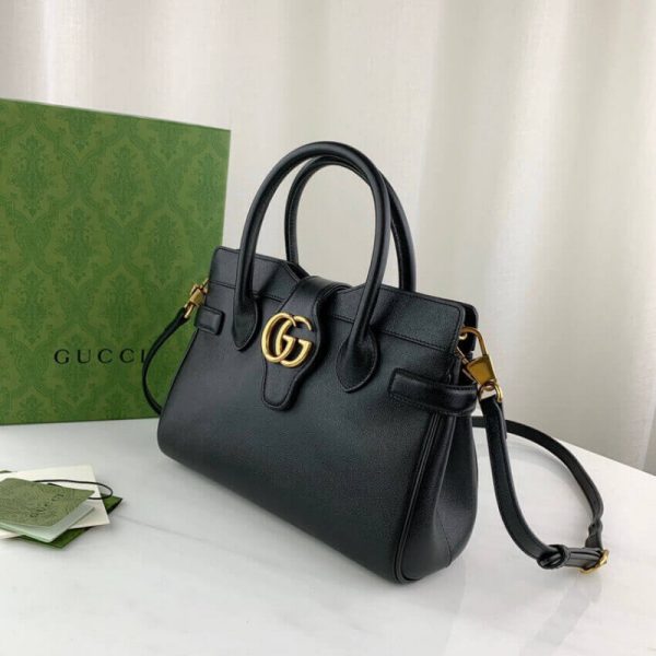 Black Leather Gucci Replica Top Handle Bag with Double G Logo - Image 5