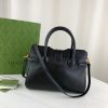 Best Replicas Bags - Black Leather Gucci Replica Top Handle Bag with Double G Logo Shop For Best Louis Vuitton LV Replica Bags With Cheap Price