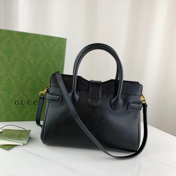 Black Leather Gucci Replica Top Handle Bag with Double G Logo - Image 6