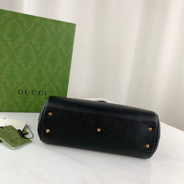 Black Leather Gucci Replica Top Handle Bag with Double G Logo - Image 7
