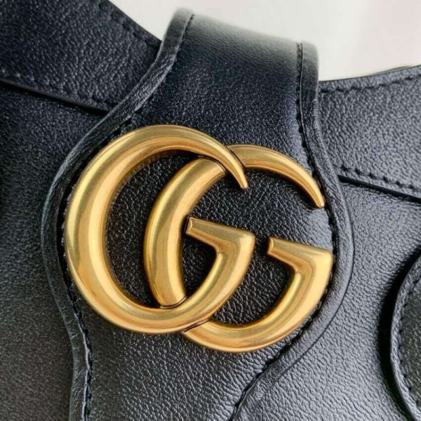Black Leather Gucci Replica Top Handle Bag with Double G Logo - Image 8