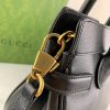 Best Replicas Bags - Black Leather Gucci Replica Top Handle Bag with Double G Logo Shop For Best Louis Vuitton LV Replica Bags With Cheap Price