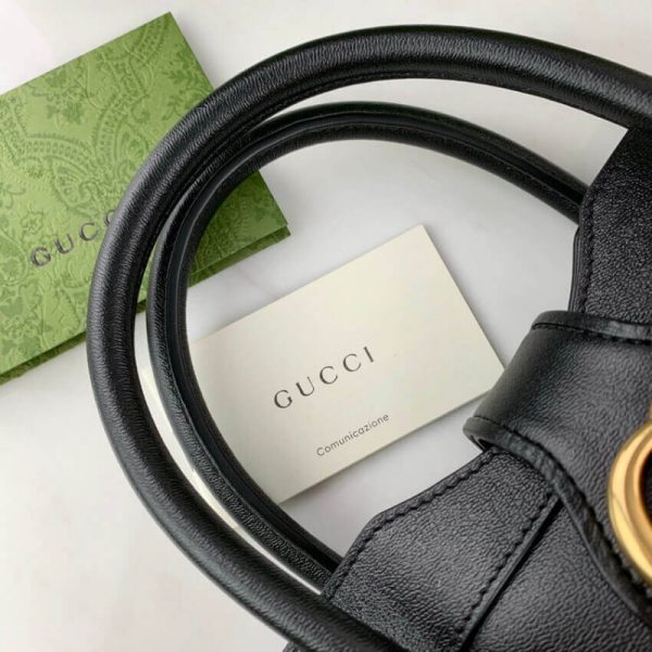 Black Leather Gucci Replica Top Handle Bag with Double G Logo - Image 10