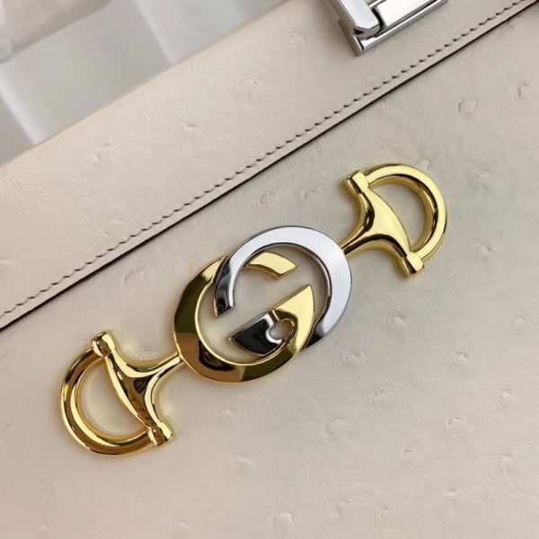 Replica Gucci Zumi Ostrich Leather Medium Handle Bag - White - Image 5