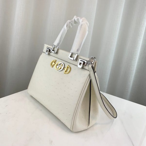 Gucci Zumi Replica White Ostrich Leather Top Handle Bag - Image 2