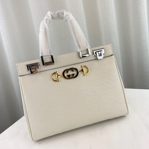 Gucci Zumi Replica White Ostrich Leather Top Handle Bag - Image 5
