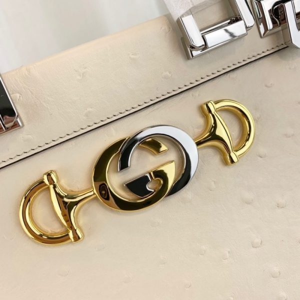 Gucci Zumi Replica White Ostrich Leather Top Handle Bag - Image 8