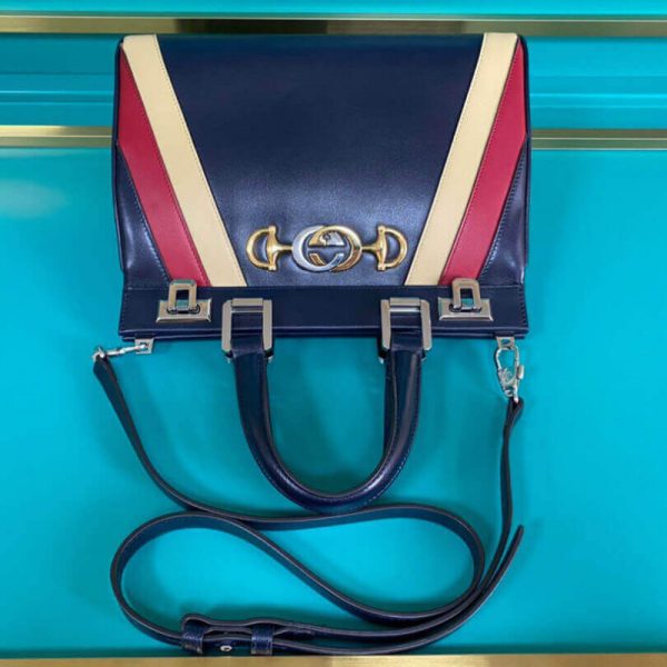 Replica Gucci Zumi Leather Top Handle Bag with Stripes - Image 4