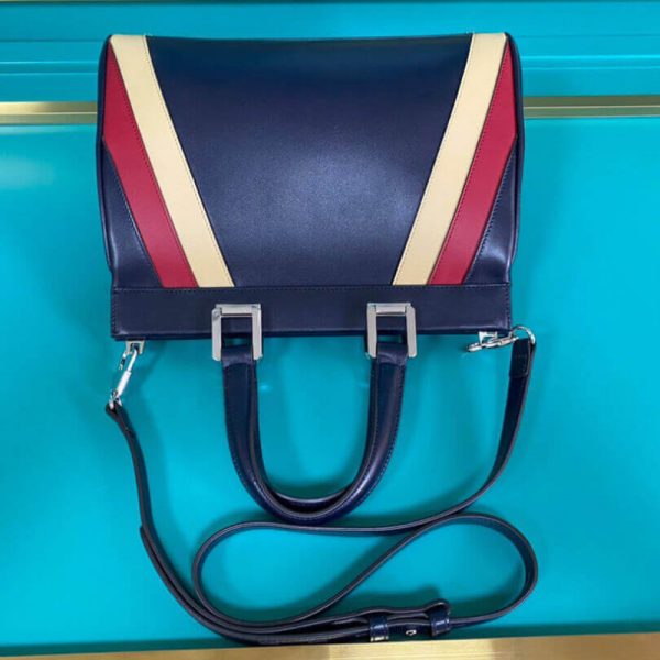 Replica Gucci Zumi Leather Top Handle Bag with Stripes - Image 5