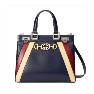 Replica Gucci Zumi Leather Top Handle Bag with Stripes