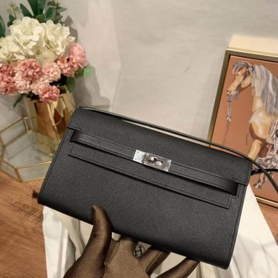 Hermes Kelly Wallet To Go Woc Replica - Black, Stylish Compact Design