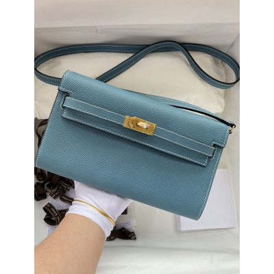 Replica Hermes Kelly Wallet To Go WOC - Blue 499041